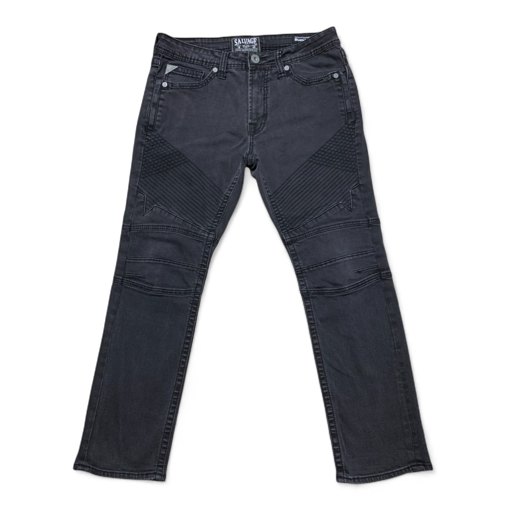 Salvage Havoc Moto Jeans Mens 34(Actual 33) Black Slim Straight Buckle Exclusive